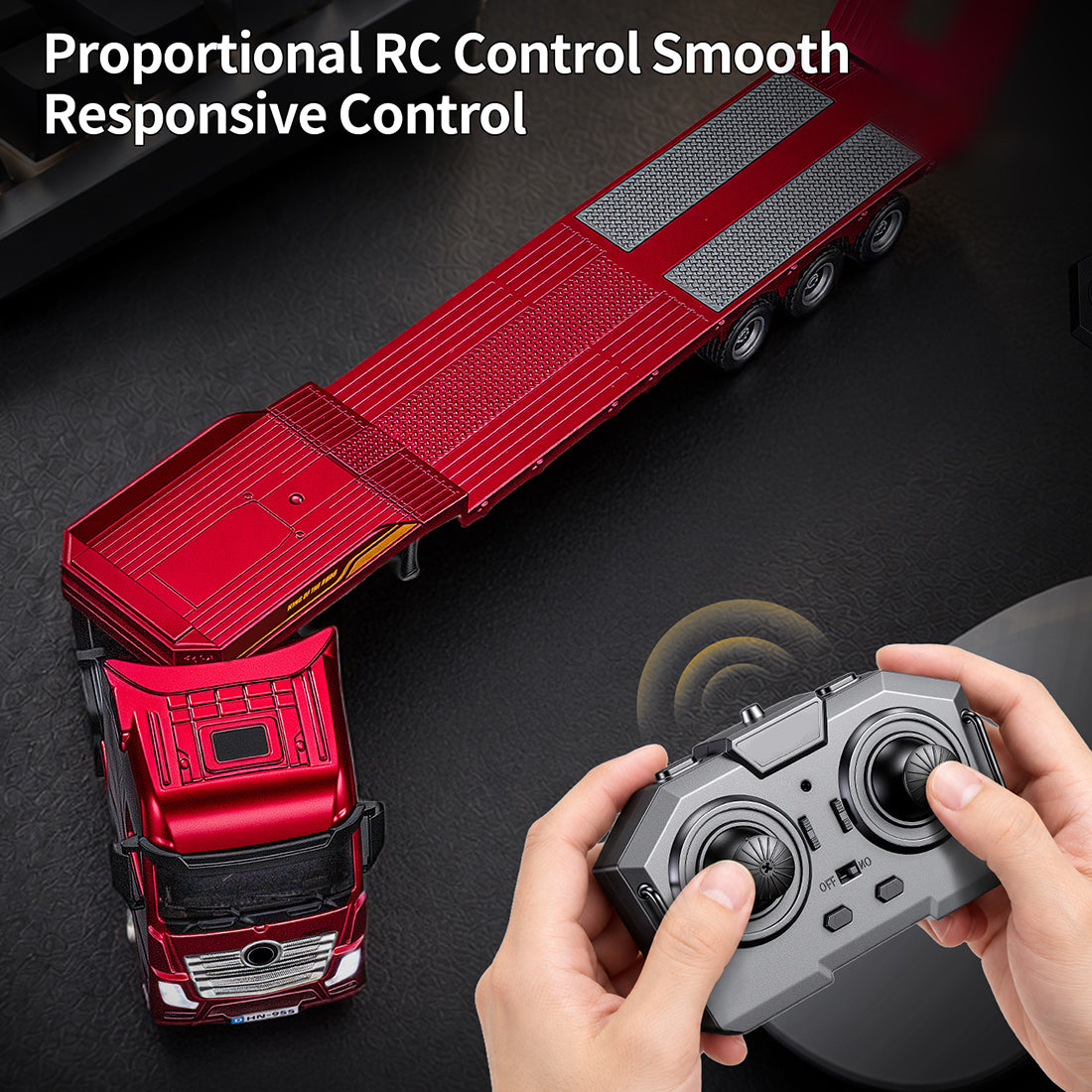 1/64 Scale 2.4G 12-Frequency Heavy Duty RC Flatbed Semi Truck Model with Sound & Light Effects