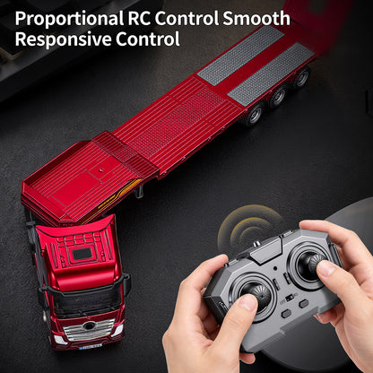 1/64 Scale 2.4G 12-Frequency Heavy Duty RC Flatbed Semi Truck Model with Sound & Light Effects