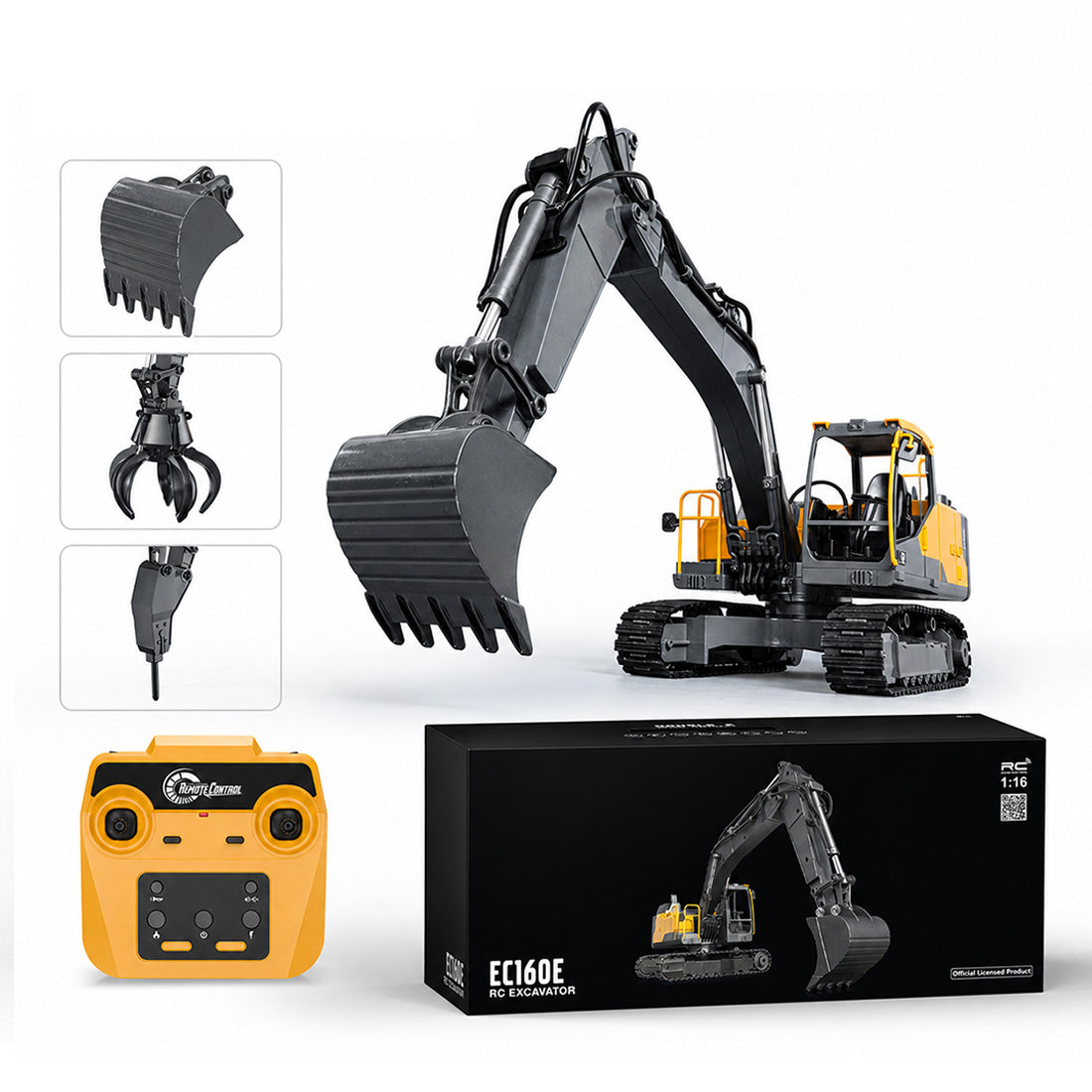 1/16 Scale RC EC160E Excavator, 2.4GHz Alloy Construction Vehicle
