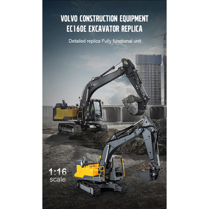 1/16 Scale RC EC160E Excavator, 2.4GHz Alloy Construction Vehicle