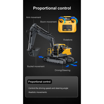 1/16 Scale RC EC160E Excavator, 2.4GHz Alloy Construction Vehicle