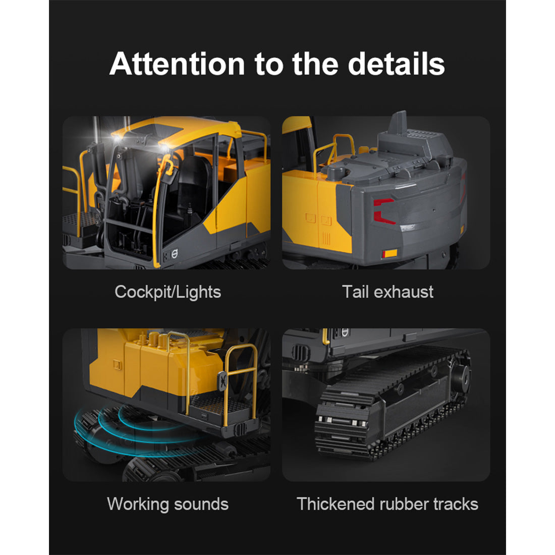 1/16 Scale RC EC160E Excavator, 2.4GHz Alloy Construction Vehicle
