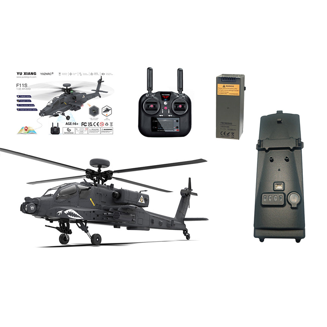 YU XIANG F11-S AH64 1/32 Scale 2.4G 6CH RC Dual-axis Co-drive Flybarless 6G/3D Stunt Apache Helicopter Model