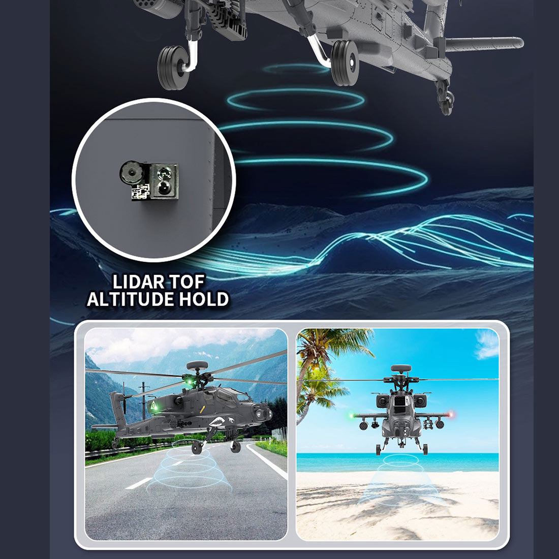 YU XIANG F11-S AH64 1/32 Scale 2.4G 6CH RC Dual-axis Co-drive Flybarless 6G/3D Stunt Apache Helicopter Model