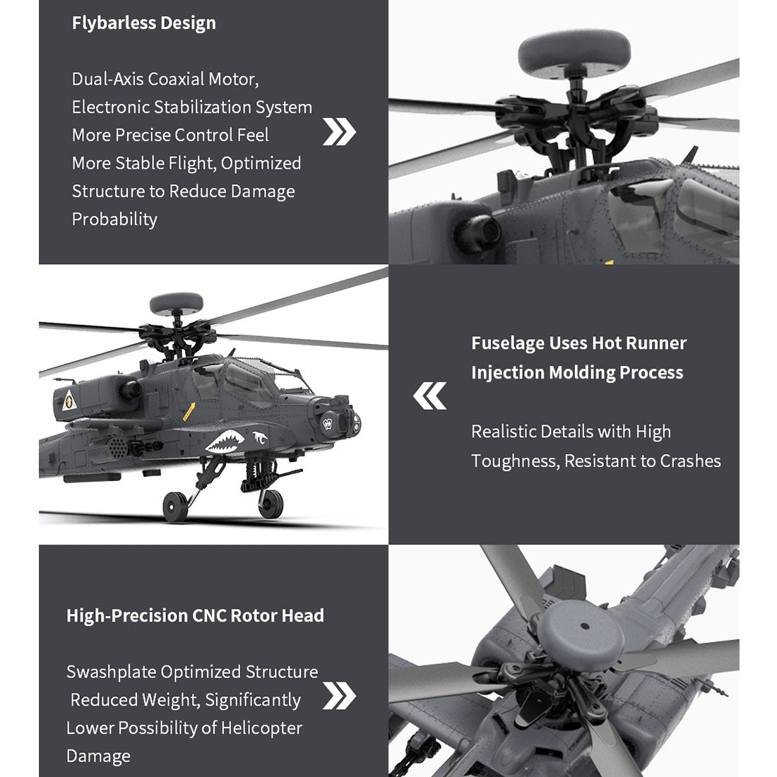YU XIANG F11-S AH64 1/32 Scale 2.4G 6CH RC Dual-axis Co-drive Flybarless 6G/3D Stunt Apache Helicopter Model