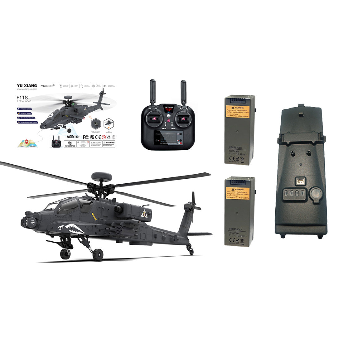 YU XIANG F11-S AH64 1/32 Scale 2.4G 6CH RC Dual-axis Co-drive Flybarless 6G/3D Stunt Apache Helicopter Model