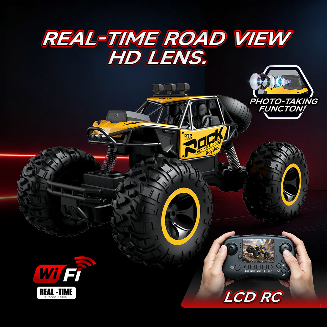 FPV RC Crawler Car with 2.8" Screen Remote, 4WD All-Terrain Truck