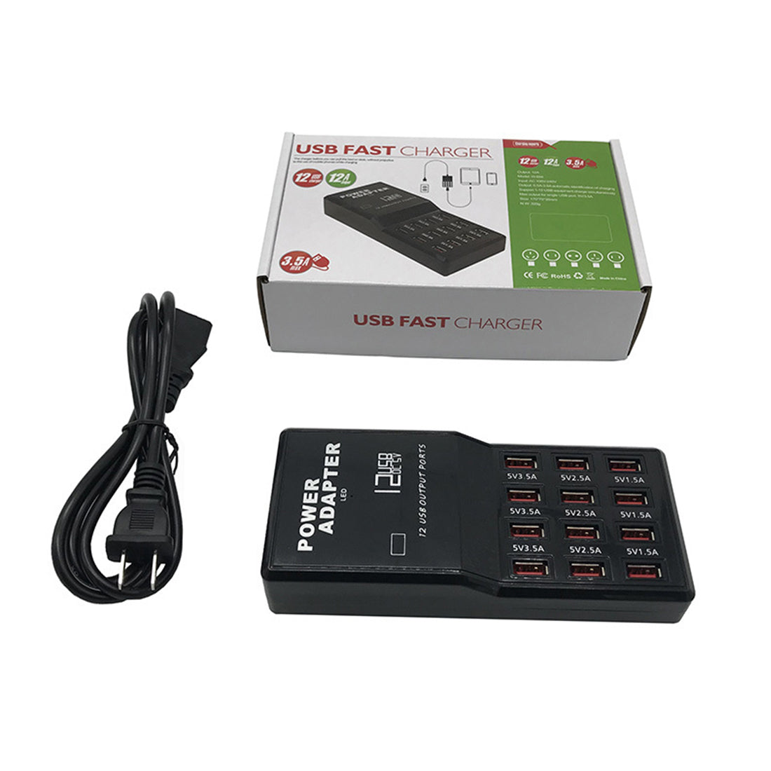 12-Port USB Charging Station, Multi-Device 5V Intelligent USB Charger with Global Plug Options (EU Plug)