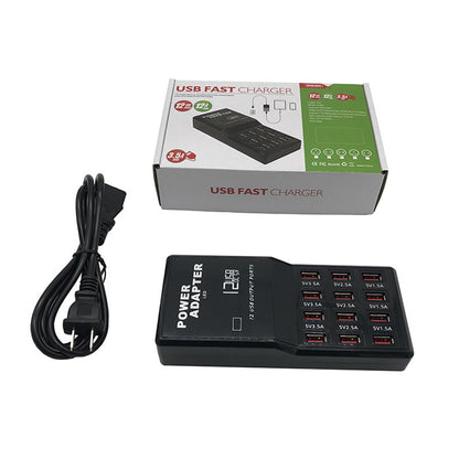 12-Port USB Charging Station, Multi-Device 5V Intelligent USB Charger with Global Plug Options (EU Plug)