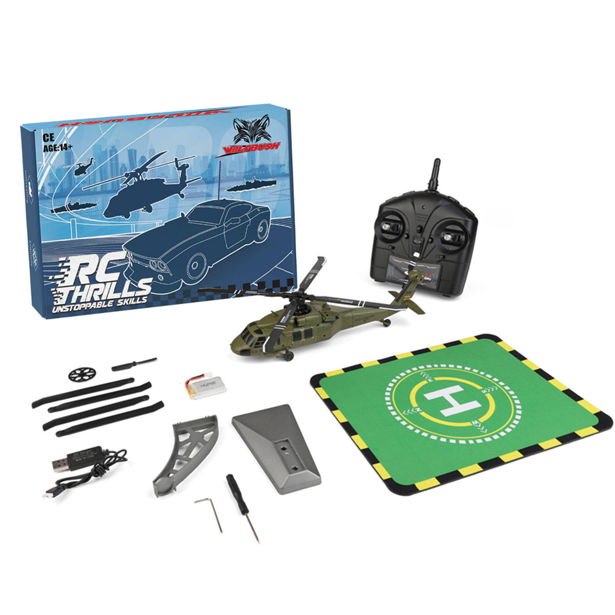 WL K170 UH-60L 170 Size 2.4G 4CH Flybarless RC Helicopter with Adjustable Left and right Hand Throttle