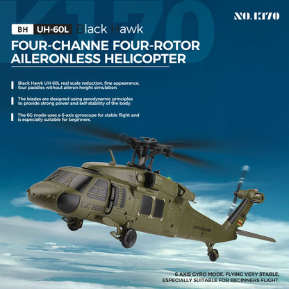 WL K170 UH-60L 170 Size 2.4G 4CH Flybarless RC Helicopter with Adjustable Left and right Hand Throttle