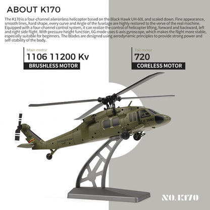 WL K170 UH-60L 170 Size 2.4G 4CH Flybarless RC Helicopter with Adjustable Left and right Hand Throttle