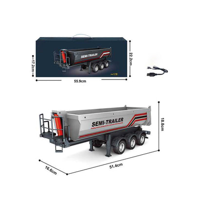 1/18 Scale RC Semi Trailer for 770S Heavy Duty Truck Remote Controlled Trailer with Liftable Bed, Adjustable Support Legs and Rear Lights