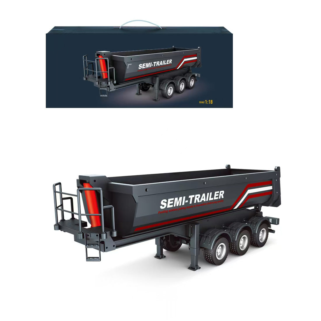 1/18 Scale RC Semi Trailer for 770S Heavy Duty Truck Remote Controlled Trailer with Liftable Bed, Adjustable Support Legs and Rear Lights