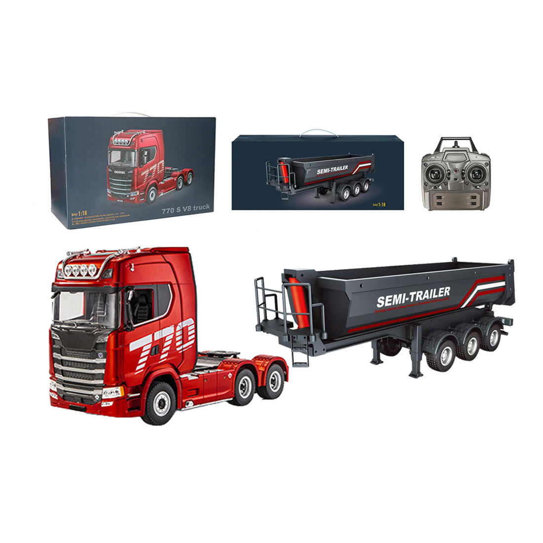 1/18 scale 6x4 770S heavy-duty tractor truck + dedicated remote-controlled semi-trailer