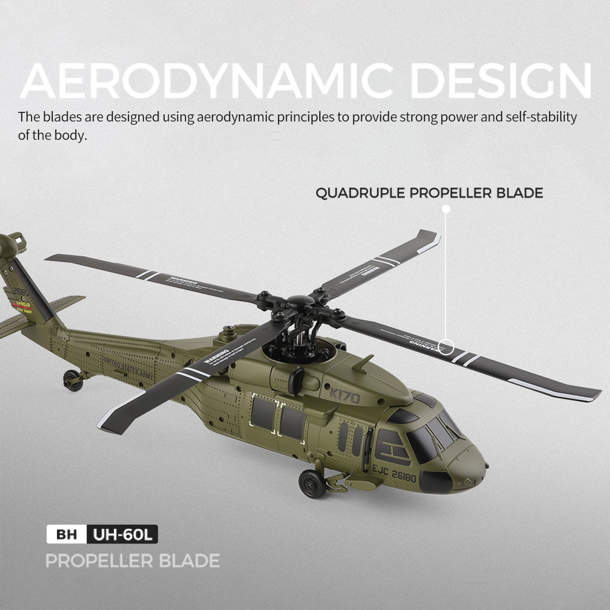 WL K170 UH-60L 170 Size 2.4G 4CH Flybarless RC Helicopter with Adjustable Left and right Hand Throttle