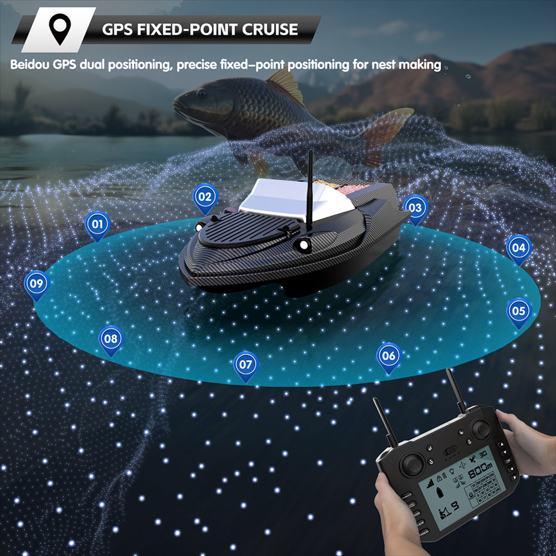 V080 12V High-Speed RC Bait Boat +12V 20000mAh Lithium Battery