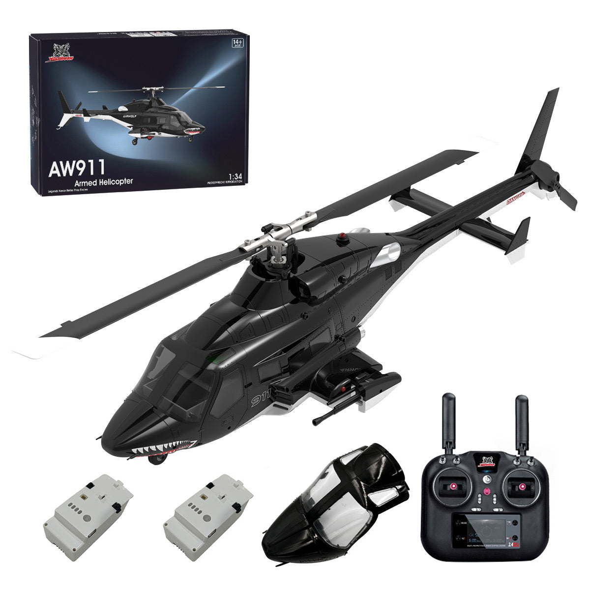 A61 1/52 Scale Air-wolf 2.4G 4CH Single Rotor Flybarless Mini RC Helicopter Model