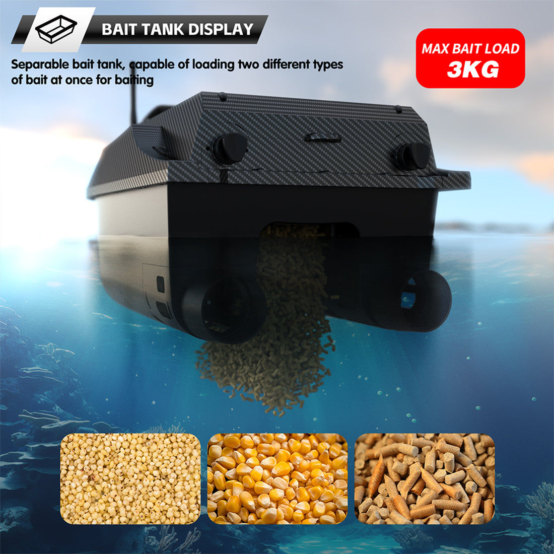V080 12V High-Speed RC Bait Boat +12V 20000mAh Lithium Battery