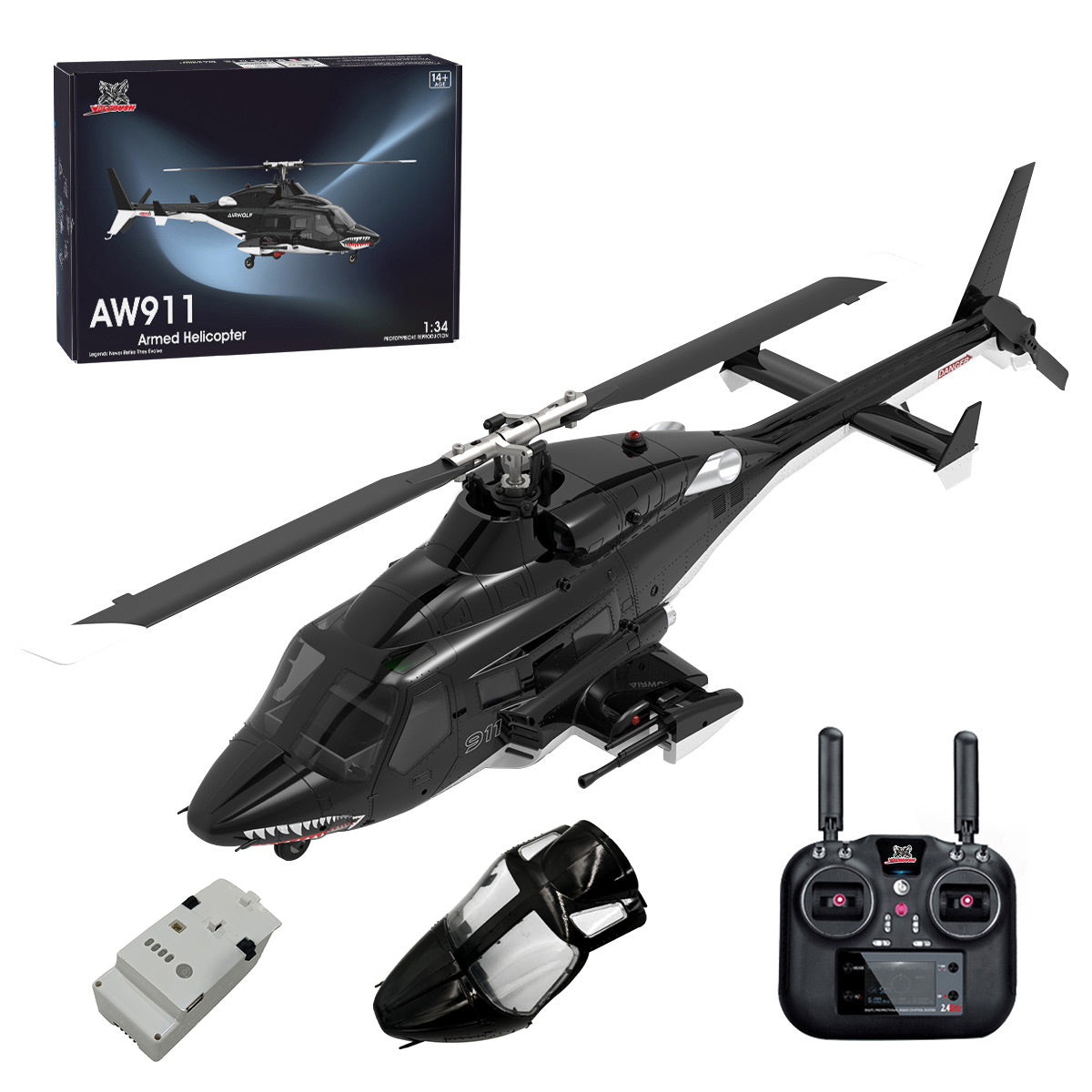 A61 1/52 Scale Air-wolf 2.4G 4CH Single Rotor Flybarless Mini RC Helicopter Model