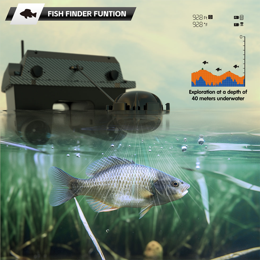 V080 12V High-Speed RC Bait Boat +12V 20000mAh Lithium Battery