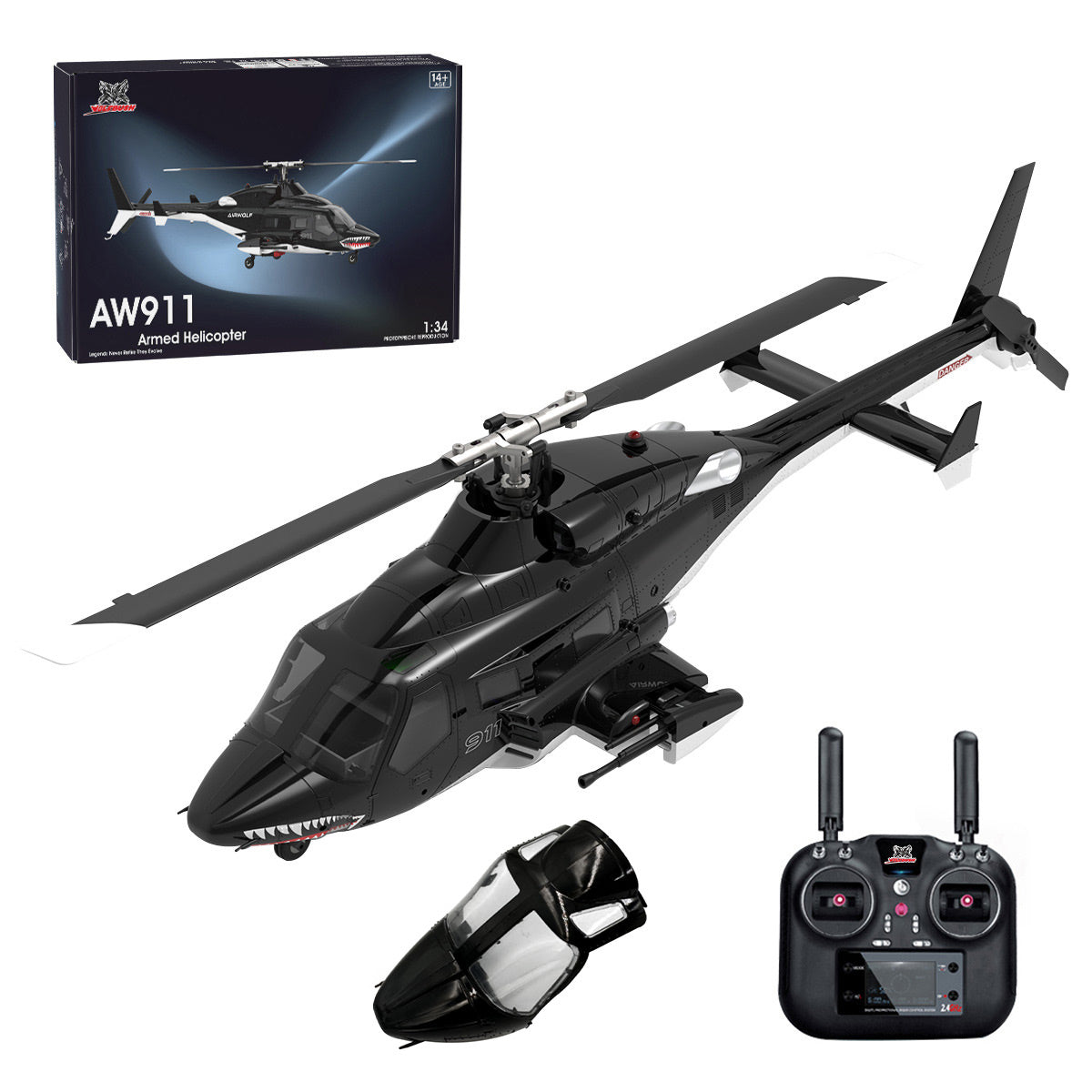 A61 1/52 Scale Air-wolf 2.4G 4CH Single Rotor Flybarless Mini RC Helicopter Model