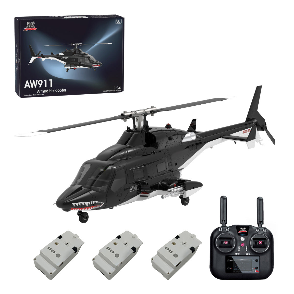 A61 1/52 Scale Air-wolf 2.4G 4CH Single Rotor Flybarless Mini RC Helicopter Model