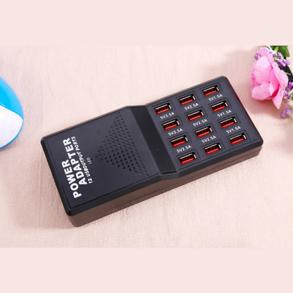 12-Port USB Charging Station, Multi-Device 5V Intelligent USB Charger with Global Plug Options (EU Plug)