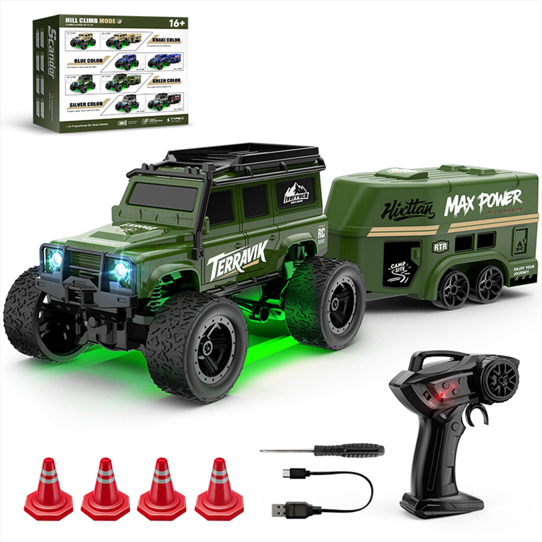 1/64 Scale 2.4G Full Proportional RC Crawler Truck with Trailer