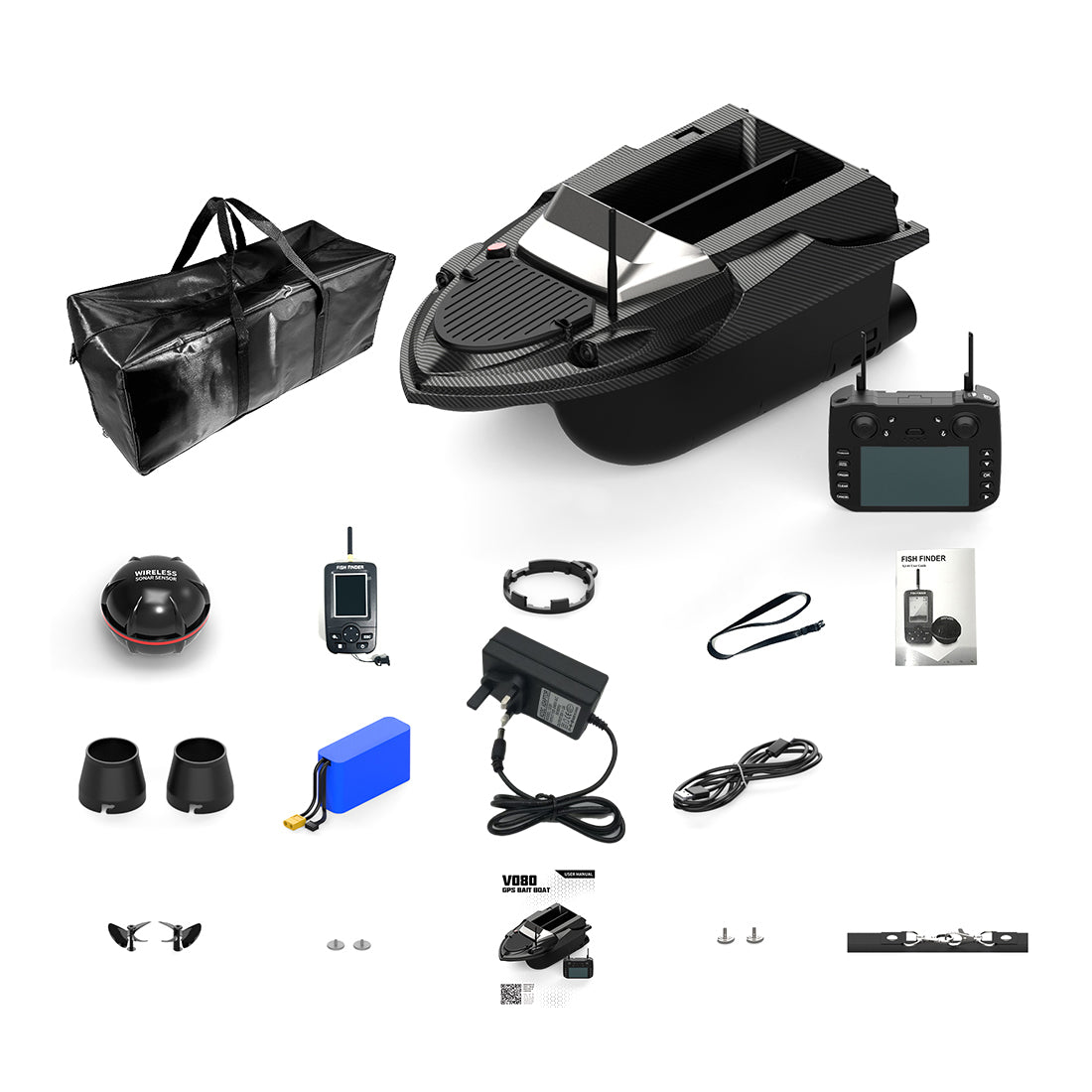 V080 12V High-Speed RC Bait Boat +12V 20000mAh Lithium Battery