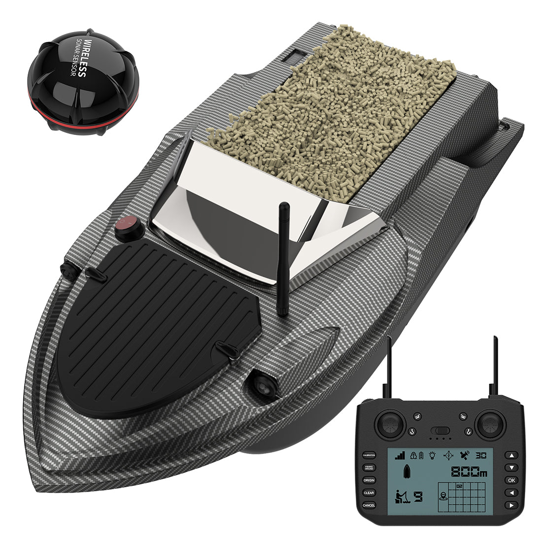 V080 12V High-Speed RC Bait Boat +12V 20000mAh Lithium Battery