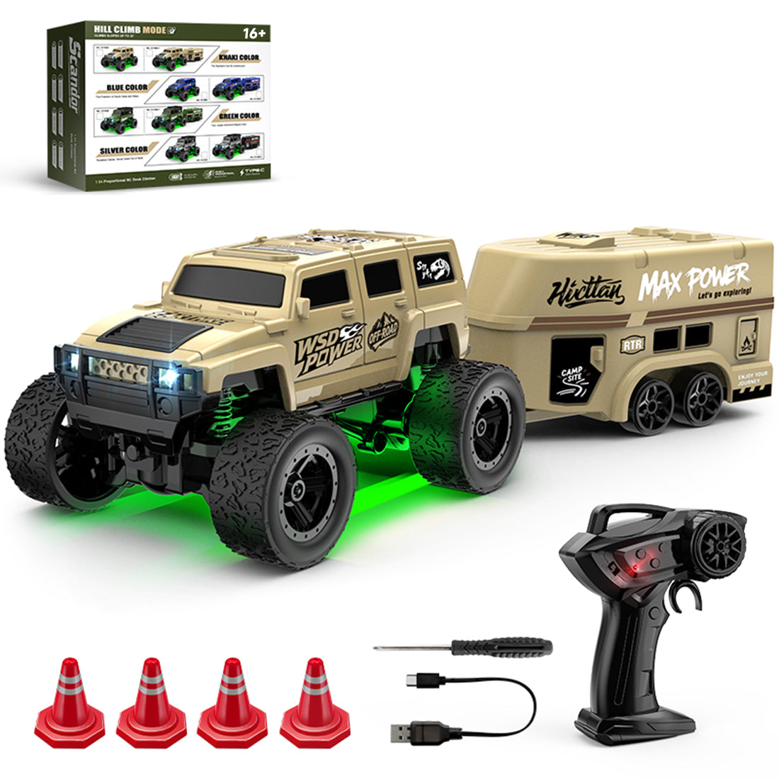 1/64 Scale 2.4G Full Proportional RC Crawler Truck with Trailer