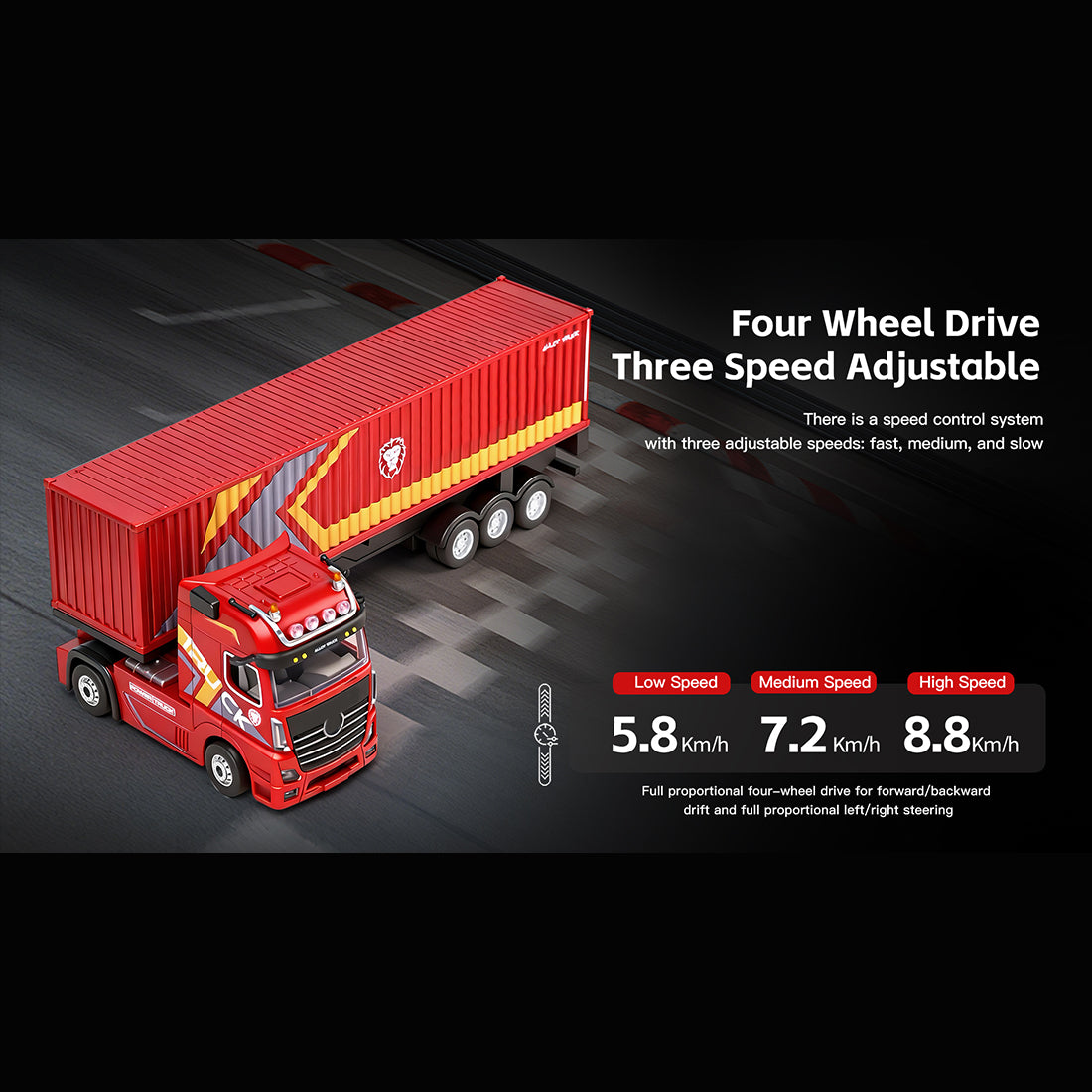 1/64 Scale 2.4GHz 4WD RC Container Truck Model