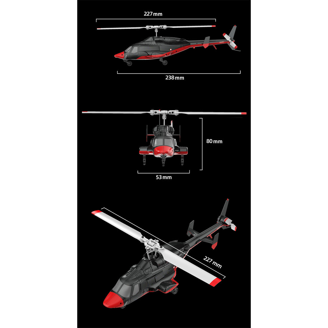 A61 1/52 Scale Air-wolf 2.4G 4CH Single Rotor Flybarless Mini RC Helicopter Model