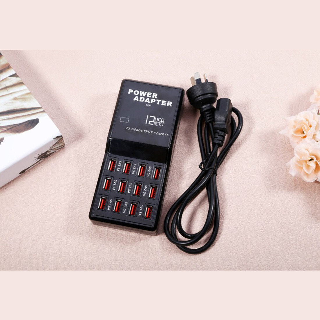 12-Port USB Charging Station, Multi-Device 5V Intelligent USB Charger with Global Plug Options (EU Plug)