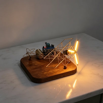 DIY Metal Wire Wright Flyer I Welding Model Kit with Wooden Base and LED Lights
